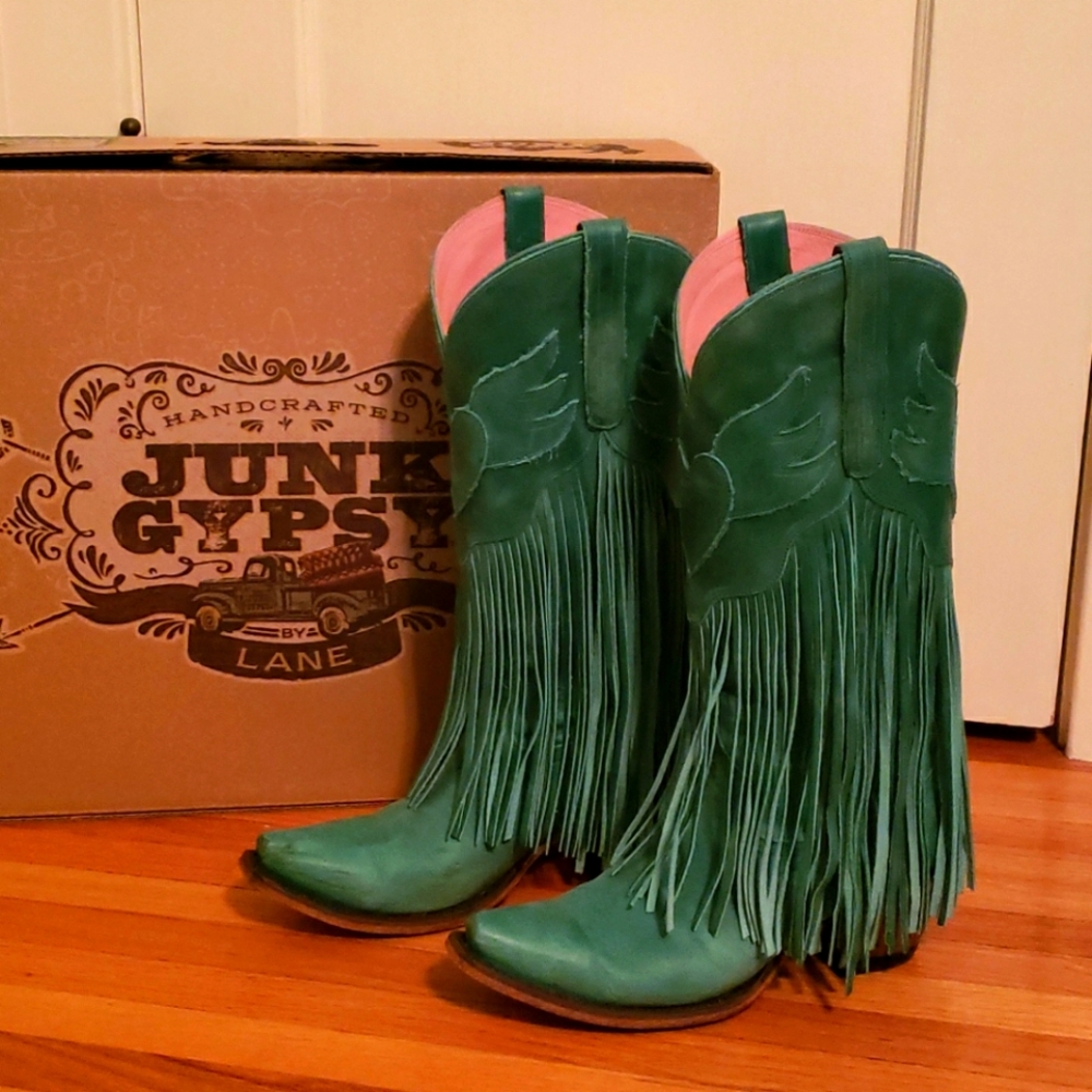 Lane teal fringe cowgirl boots size 7.5